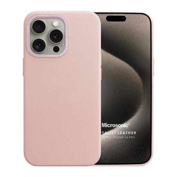 Microsonic Apple iPhone 15 Pro Kılıf Metalist Leather Pembe 1