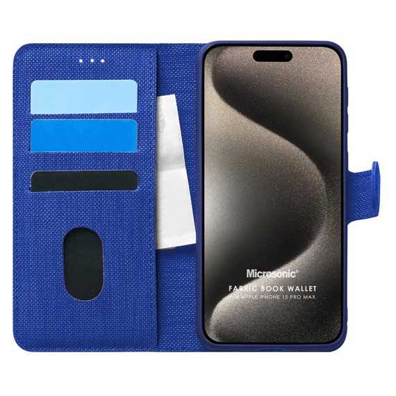 Microsonic Apple iPhone 15 Pro Max Kılıf Fabric Book Wallet Lacivert 1