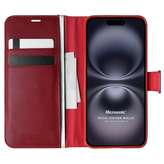 Microsonic Apple iPhone 16 Kılıf Delux Leather Wallet Kırmızı 1