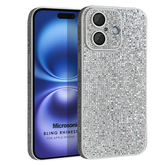 Microsonic Apple iPhone 16 Plus Kılıf Bling Rhinestones Gümüş 1