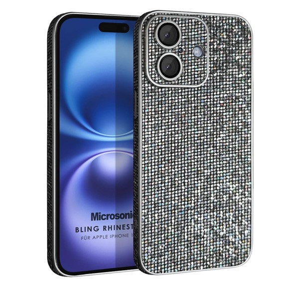 Microsonic Apple iPhone 16 Plus Kılıf Bling Rhinestones Koyu Gri 1