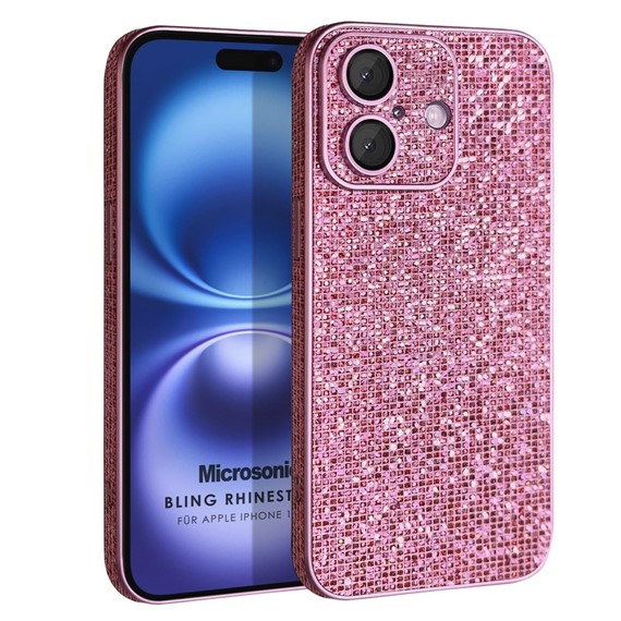 Microsonic Apple iPhone 16 Kılıf Bling Rhinestones Pembe 1