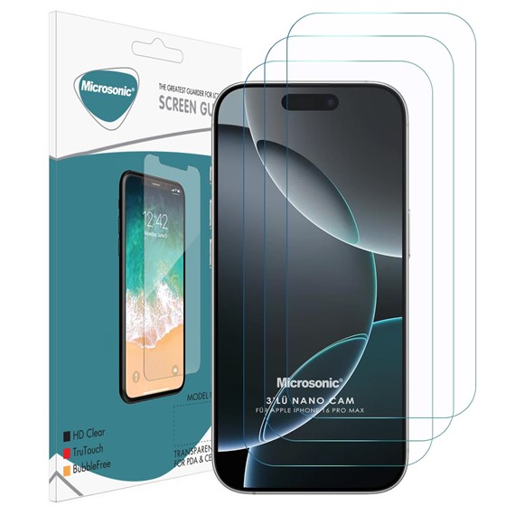 Microsonic Apple iPhone 16 Pro Max Screen Protector Nano Glass Cam Ekran Koruyucu 3 lü Paket 2