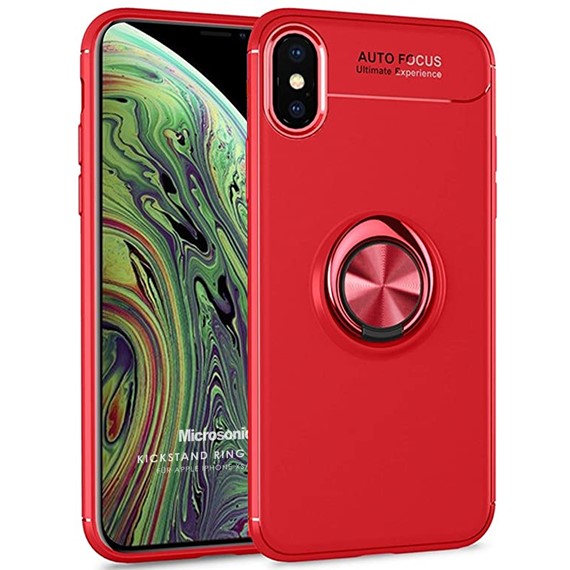 Microsonic Apple iPhone XS Max Kılıf Kickstand Ring Holder Kırmızı 1