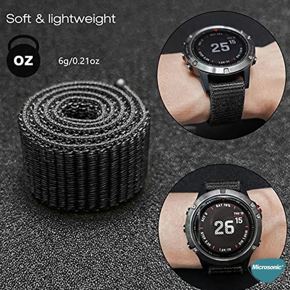 Microsonic Garmin Fenix 6X Pro Solar Kordon UltraFit Hasırlı Woven Gri 6