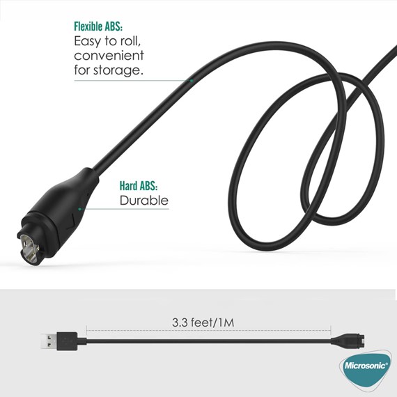 Microsonic Garmin Fenix 5S Plus Manyetik USB Şarj Kablosu Siyah 3