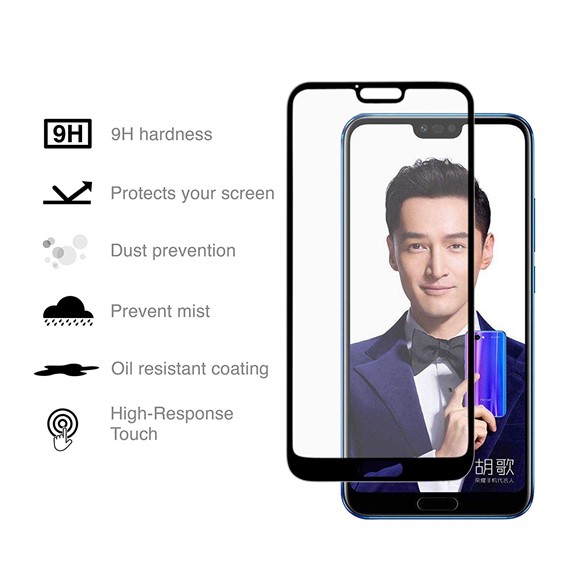 Microsonic Huawei Honor 10 Tam Kaplayan Temperli Cam Ekran koruyucu Siyah 4