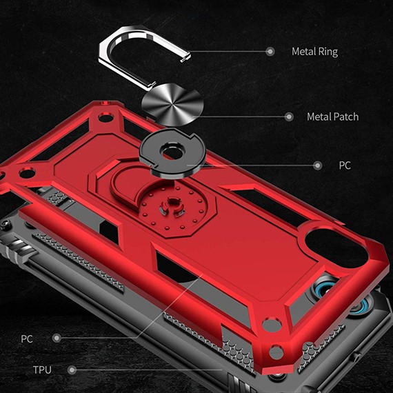 Microsonic Huawei Honor 8S Kılıf Military Ring Holder Kırmızı 5