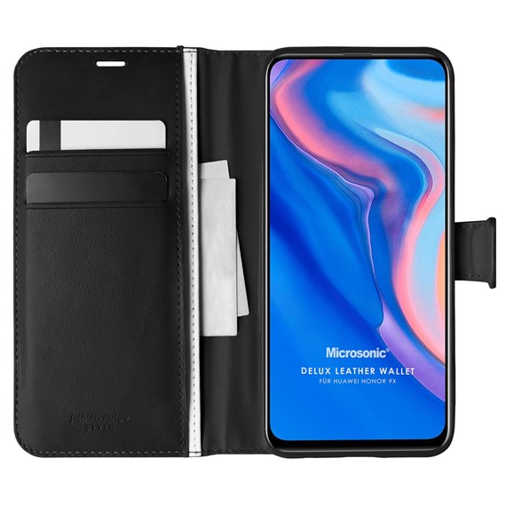 Microsonic Huawei Honor 9X Kılıf Delux Leather Wallet Siyah 1