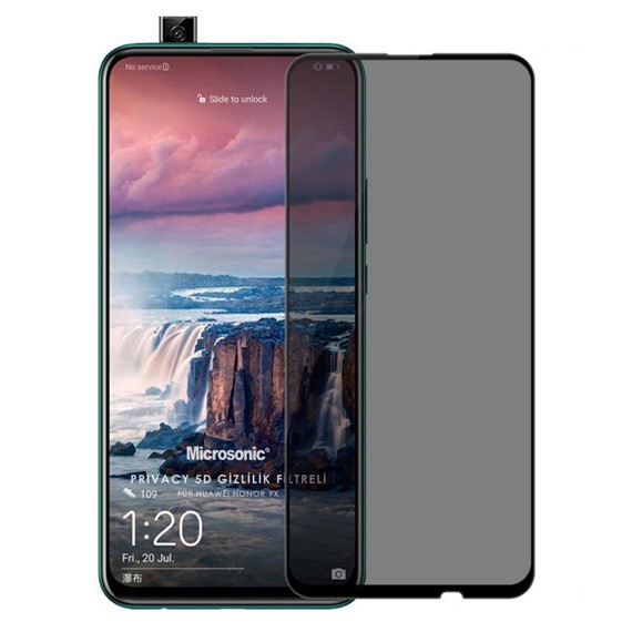 Microsonic Huawei Honor 9X Privacy 5D Gizlilik Filtreli Cam Ekran Koruyucu Siyah 1