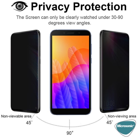 Microsonic Huawei Y5P Privacy 5D Gizlilik Filtreli Cam Ekran Koruyucu Siyah 2