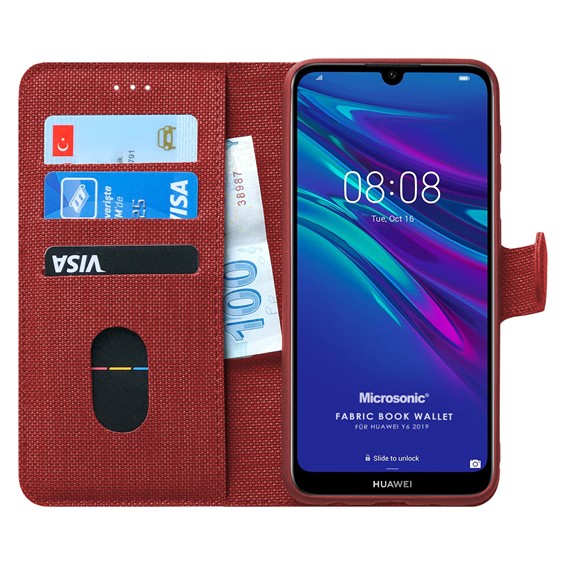 Microsonic Huawei Y6 2019 Kılıf Fabric Book Wallet Kırmızı 1