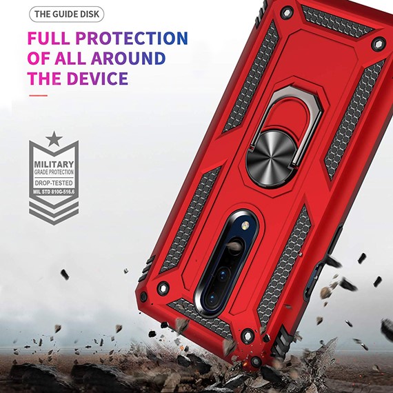 Microsonic OnePlus 7 Pro Kılıf Military Ring Holder Kırmızı 4