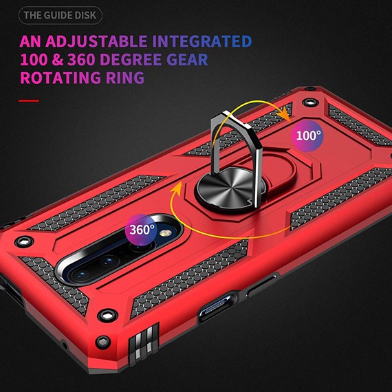 Microsonic OnePlus 7 Pro Kılıf Military Ring Holder Kırmızı 5