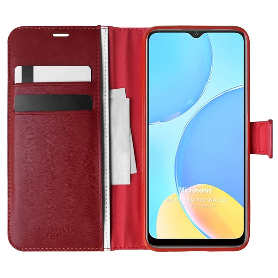 Microsonic Oppo A15 Kılıf Delux Leather Wallet Kırmızı 1
