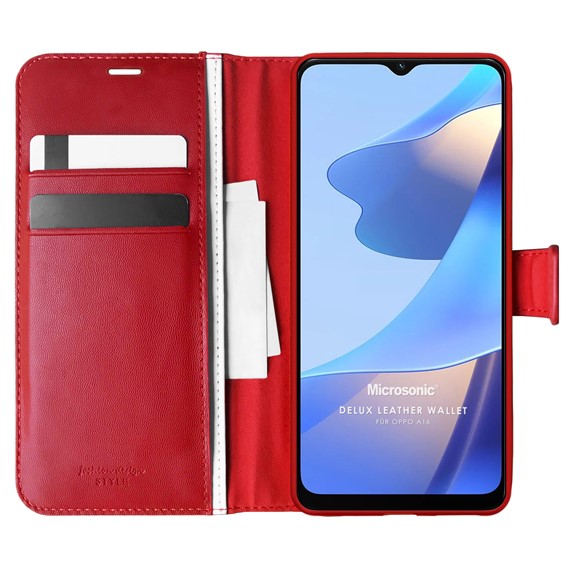 Microsonic Oppo A16 Kılıf Delux Leather Wallet Kırmızı 1