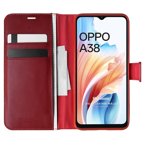 Microsonic Oppo A38 Kılıf Delux Leather Wallet Kırmızı 1