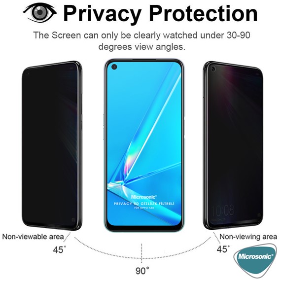 Microsonic Oppo A52 Privacy 5D Gizlilik Filtreli Cam Ekran Koruyucu Siyah 2