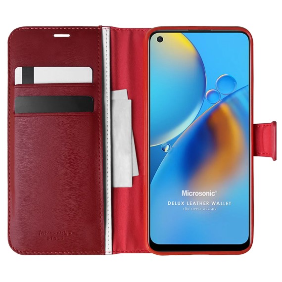 Microsonic Oppo A74 4G Kılıf Delux Leather Wallet Kırmızı 1