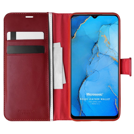Microsonic Oppo Reno 3 Kılıf Delux Leather Wallet Kırmızı 1