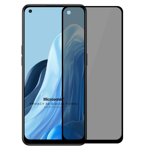 Microsonic Oppo Reno 7 4G Privacy 5D Gizlilik Filtreli Cam Ekran Koruyucu Siyah 1