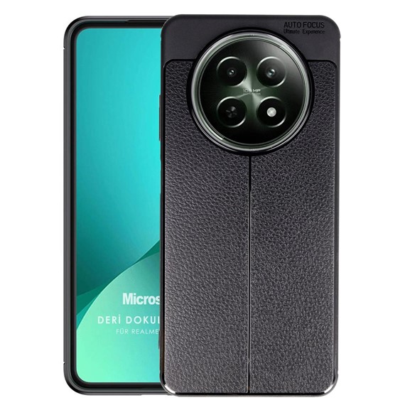 Microsonic Realme 12 5G Kılıf Deri Dokulu Silikon Siyah 1