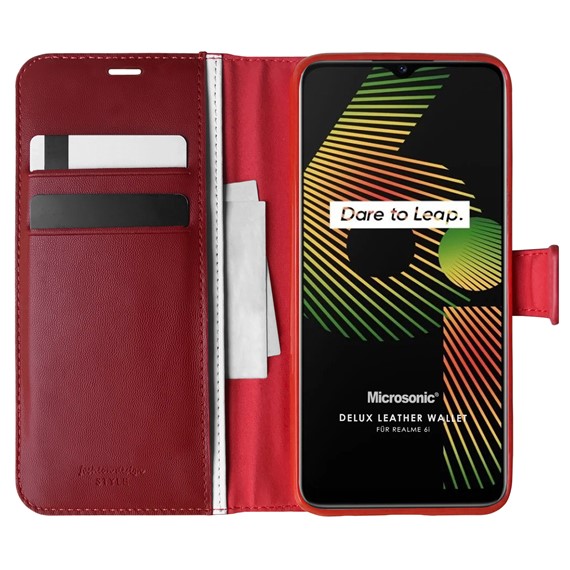 Microsonic Realme 6i Kılıf Delux Leather Wallet Kırmızı 1