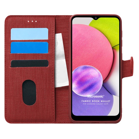 Microsonic Samsung Galaxy A03s Kılıf Fabric Book Wallet Kırmızı 1