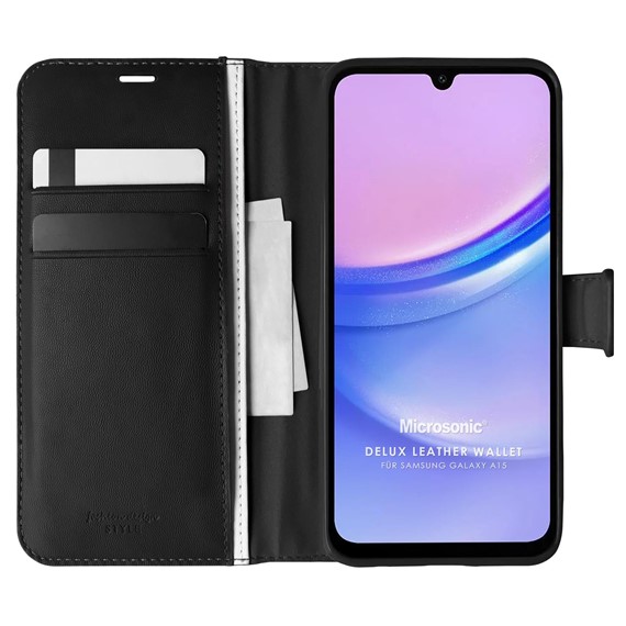 Microsonic Samsung Galaxy A15 Kılıf Delux Leather Wallet Siyah 1