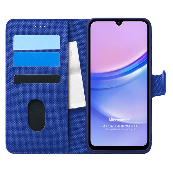 Microsonic Samsung Galaxy A15 Kılıf Fabric Book Wallet Lacivert 1