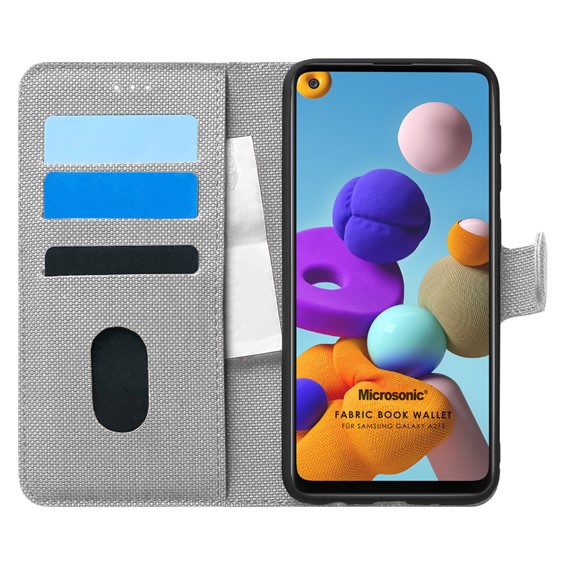 Microsonic Samsung Galaxy A21s Kılıf Fabric Book Wallet Gri 1