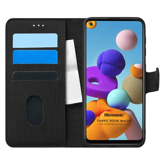 Microsonic Samsung Galaxy A21s Kılıf Fabric Book Wallet Siyah 1