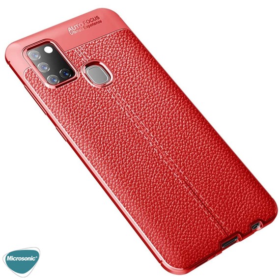 Microsonic Samsung Galaxy A21s Kılıf Deri Dokulu Silikon Kırmızı 3