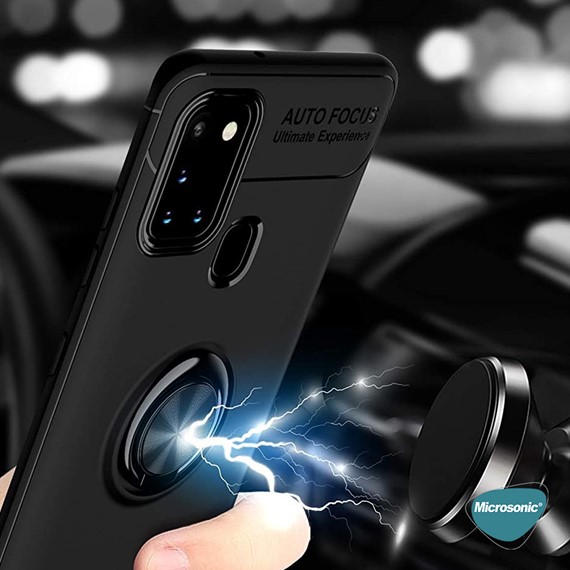 Microsonic Samsung Galaxy A21s Kılıf Kickstand Ring Holder Kırmızı 4