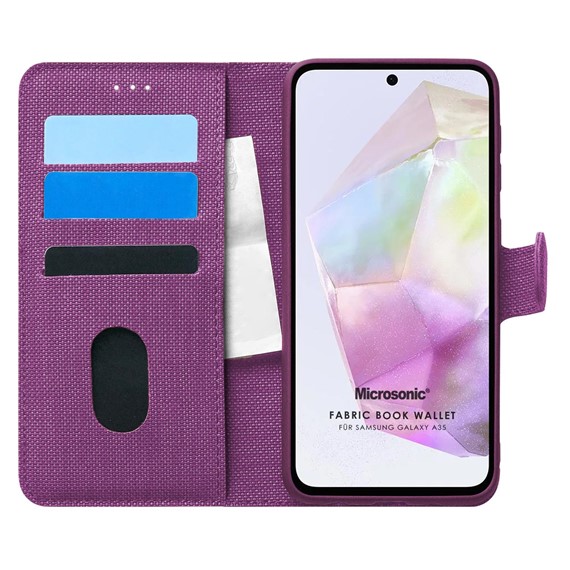 Microsonic Samsung Galaxy A35 Kılıf Fabric Book Wallet Mor 1