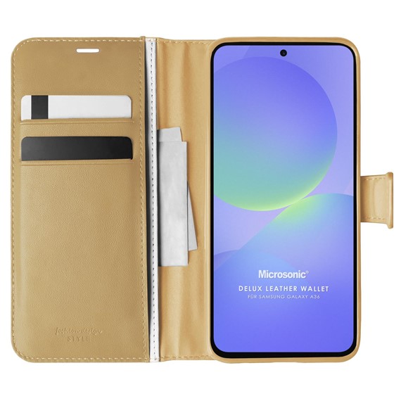 Microsonic Samsung Galaxy A36 Kılıf Delux Leather Wallet Gold 1