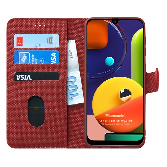 Microsonic Samsung Galaxy A50s Kılıf Fabric Book Wallet Kırmızı 1