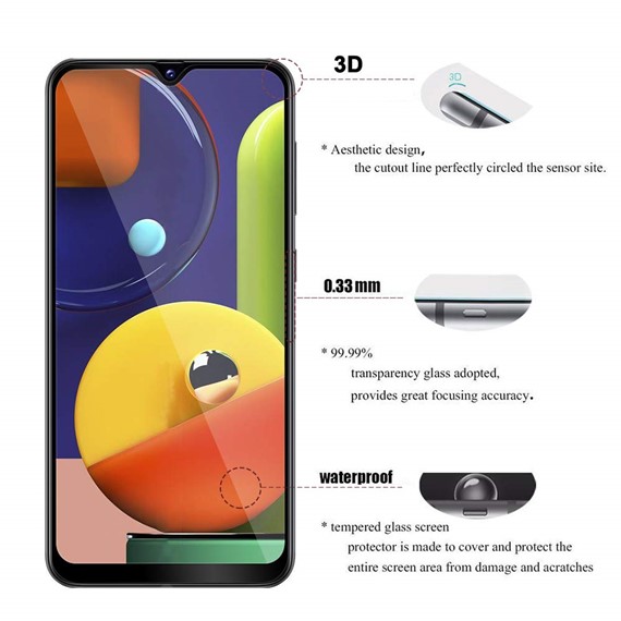 Microsonic Samsung Galaxy A50s Tam Kaplayan Temperli Cam Ekran Koruyucu Siyah 5