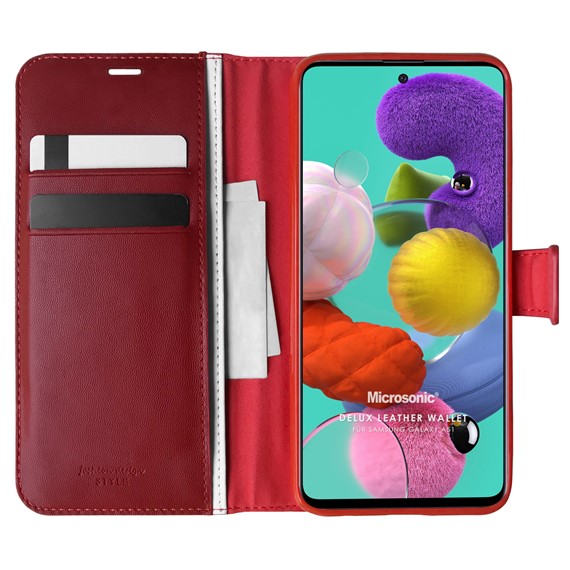 Microsonic Samsung Galaxy A51 Kılıf Delux Leather Wallet Kırmızı 1