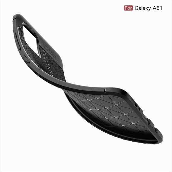 Microsonic Samsung Galaxy A51 Kılıf Deri Dokulu Silikon Lacivert 3
