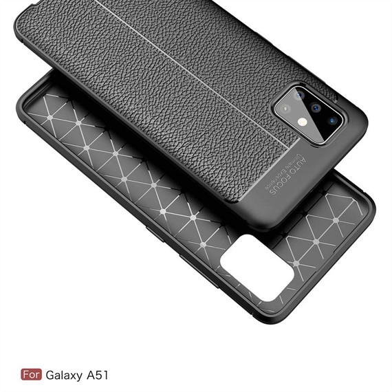 Microsonic Samsung Galaxy A51 Kılıf Deri Dokulu Silikon Siyah 5