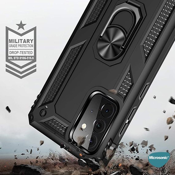 Microsonic Samsung Galaxy A72 Kılıf Military Ring Holder Lacivert 3