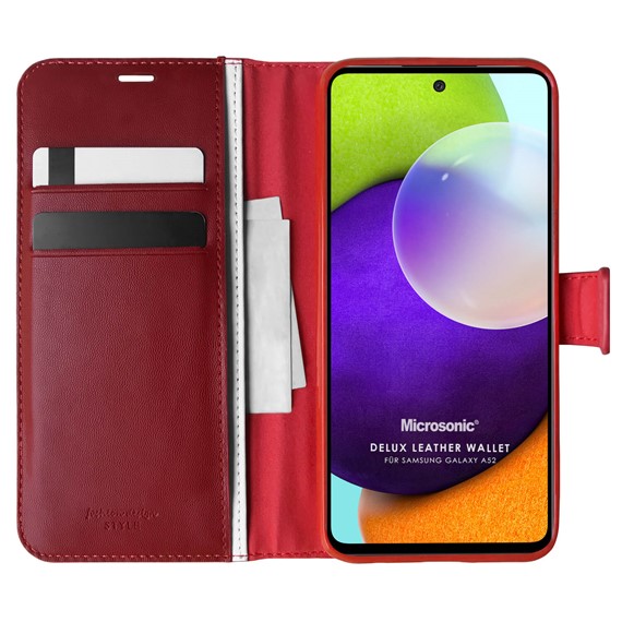 Microsonic Samsung Galaxy A52s Kılıf Delux Leather Wallet Kırmızı 1