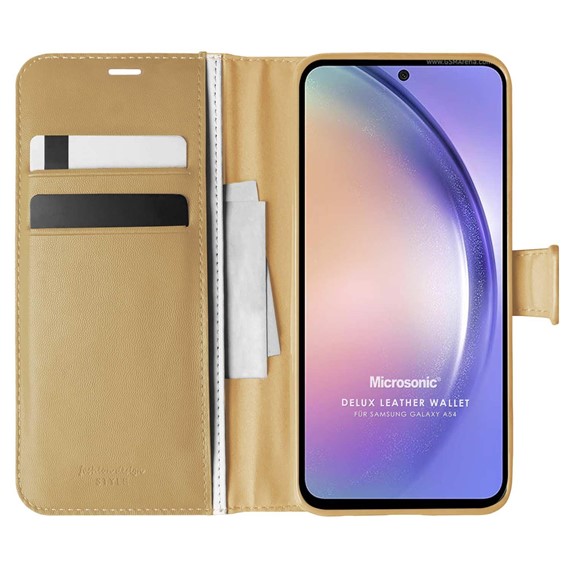 Microsonic Samsung Galaxy A54 Kılıf Delux Leather Wallet Gold 1