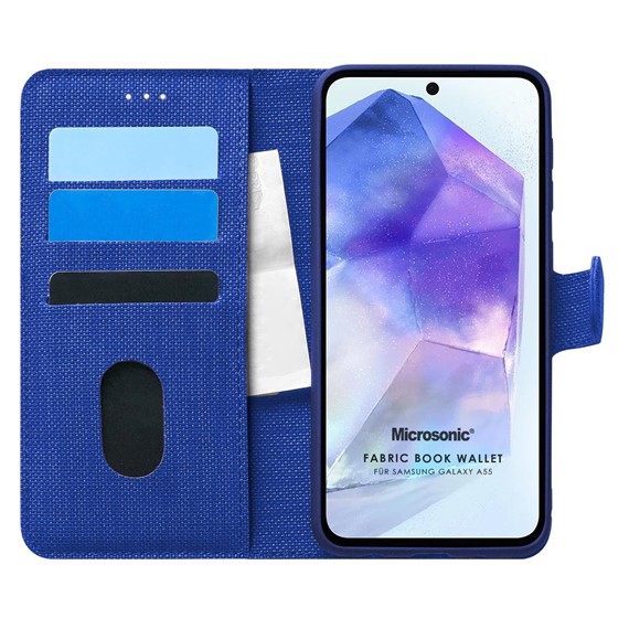 Microsonic Samsung Galaxy A55 Kılıf Fabric Book Wallet Lacivert 1