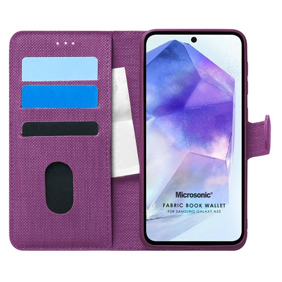 Microsonic Samsung Galaxy A55 Kılıf Fabric Book Wallet Mor 1