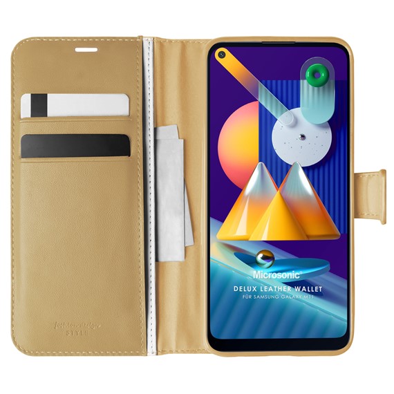 Microsonic Samsung Galaxy M11 Kılıf Delux Leather Wallet Gold 1