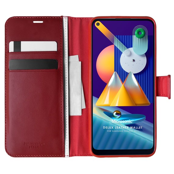 Microsonic Samsung Galaxy M11 Kılıf Delux Leather Wallet Kırmızı 1