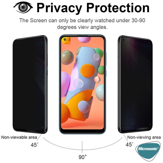 Microsonic Samsung Galaxy M11 Privacy 5D Gizlilik Filtreli Cam Ekran Koruyucu Siyah 2