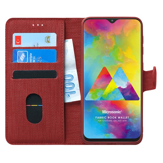 Microsonic Samsung Galaxy M20 Kılıf Fabric Book Wallet Kırmızı 1